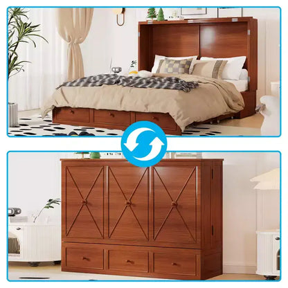 Lit escamotable Mjkone Murphy avec matelas pliable, lit-armoire moderne avec tiroir de rangement et station de charge USB