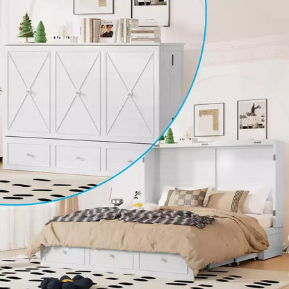 Lit escamotable Mjkone Murphy avec matelas pliable, lit-armoire moderne avec tiroir de rangement et station de charge USB
