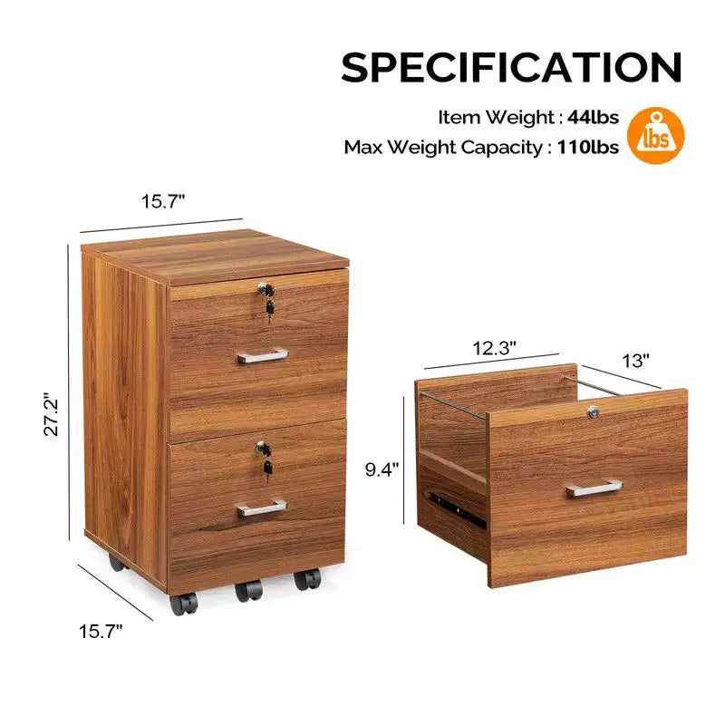 Meuble classeur vertical Karl Home à 2 tiroirs en MDF brun de 40 cm de large