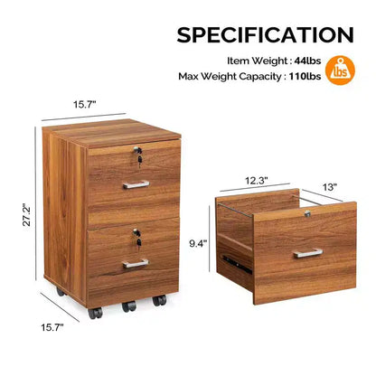 Meuble classeur vertical Karl Home à 2 tiroirs en MDF brun de 40 cm de large