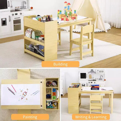 Meubles en Bois pour Enfants, Bureau d'Activité en Bois pour Bricolage pour Tout-Petits avec 2 Chaises, Utilisation en Crèche et en Salle de Classe, pour la Maison