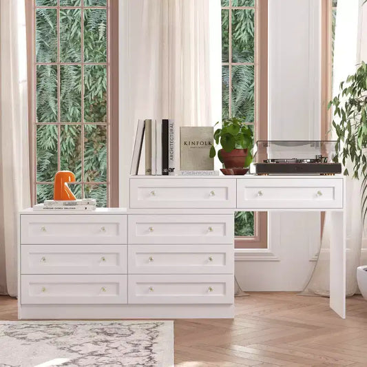 Famapy 8 Drawer Horizontal Dresser Swivel Cabinet Multifunctional White Dresser Bedroom