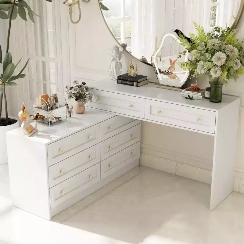 Commode horizontale 8 tiroirs Famapy, meuble pivotant multifonctionnel, commode blanche de chambre à coucher