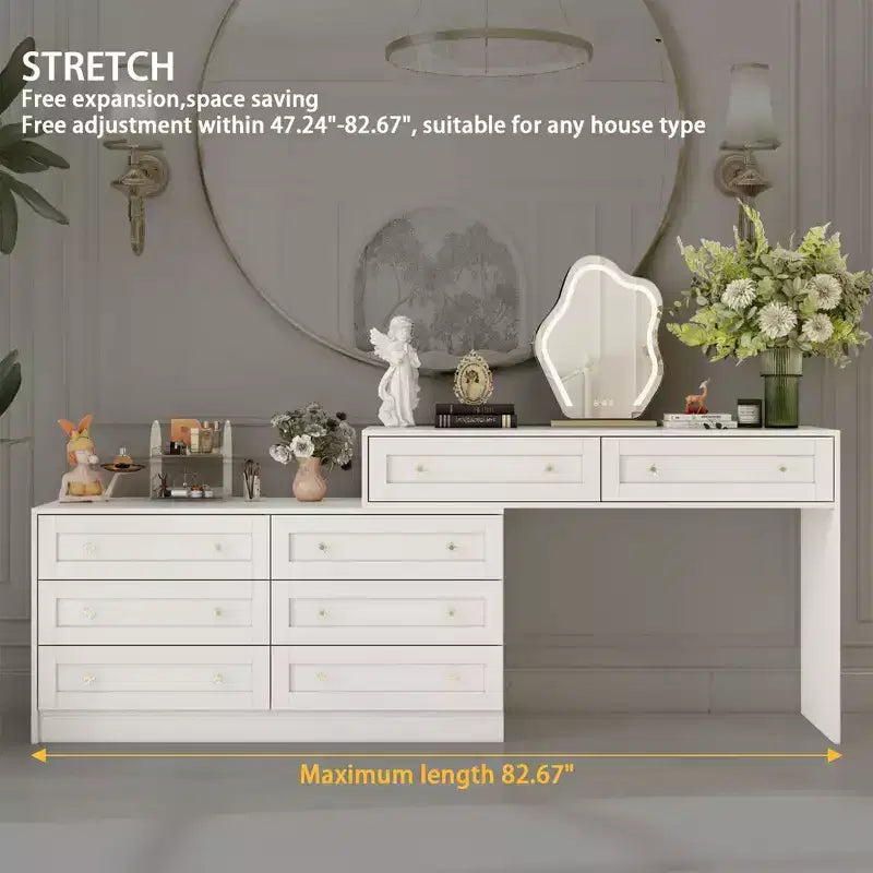 Commode horizontale 8 tiroirs Famapy, meuble pivotant multifonctionnel, commode blanche de chambre à coucher