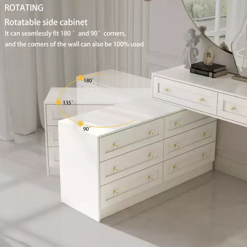 Commode horizontale 8 tiroirs Famapy, meuble pivotant multifonctionnel, commode blanche de chambre à coucher