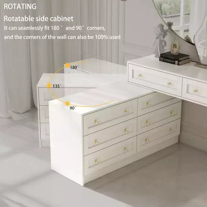 Commode horizontale 8 tiroirs Famapy, meuble pivotant multifonctionnel, commode blanche de chambre à coucher