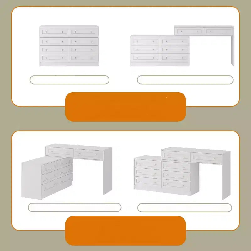 Commode horizontale 8 tiroirs Famapy, meuble pivotant multifonctionnel, commode blanche de chambre à coucher