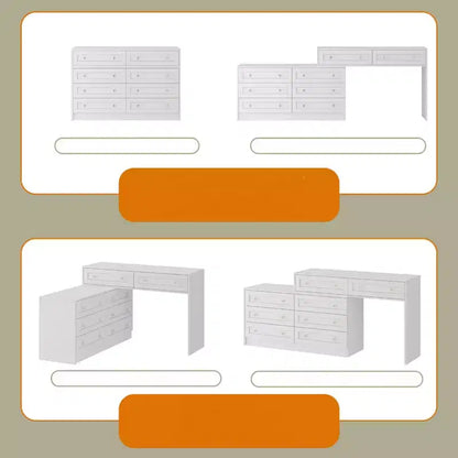 Commode horizontale 8 tiroirs Famapy, meuble pivotant multifonctionnel, commode blanche de chambre à coucher