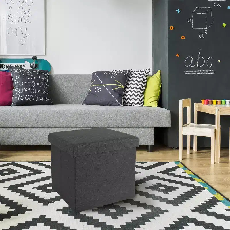 Pouffe de rangement en tissu gris moderne matelassé Seville Classics