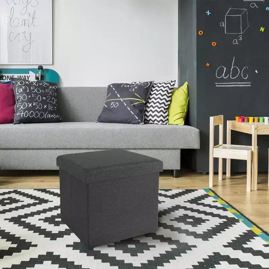 Pouffe de rangement en tissu gris moderne matelassé Seville Classics