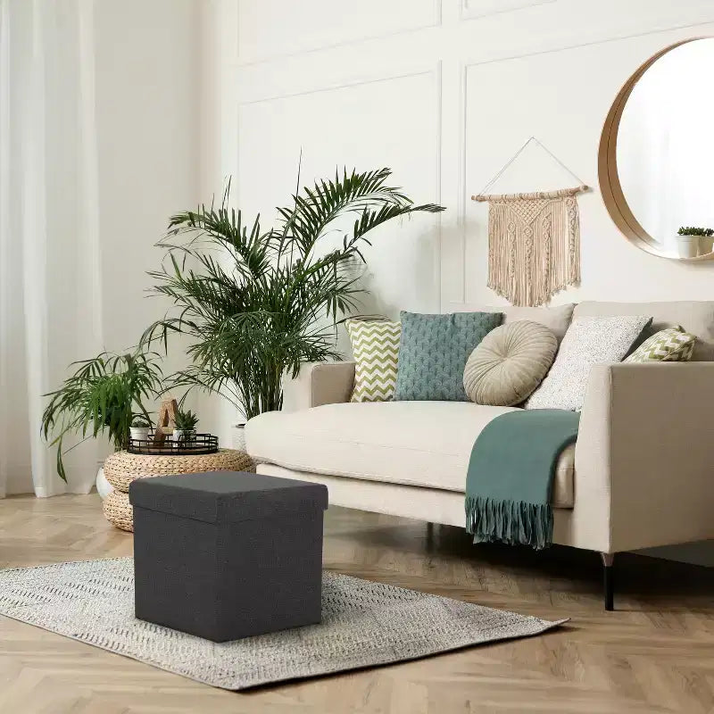 Pouffe de rangement en tissu gris moderne matelassé Seville Classics