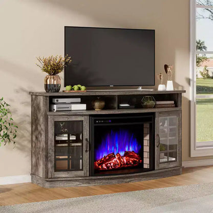 Meuble TV incurvé AMERLIFE avec cheminée électrique de 26 pouces