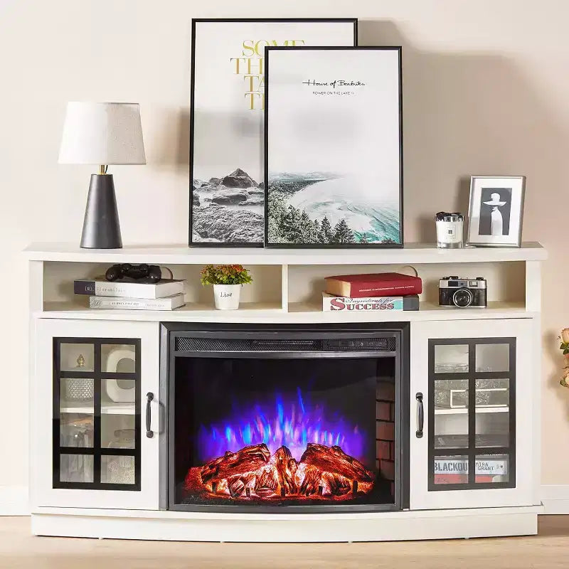 Meuble TV incurvé AMERLIFE avec cheminée électrique de 26 pouces