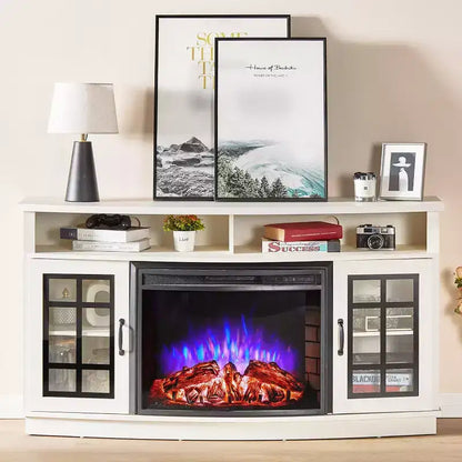 Meuble TV incurvé AMERLIFE avec cheminée électrique de 26 pouces