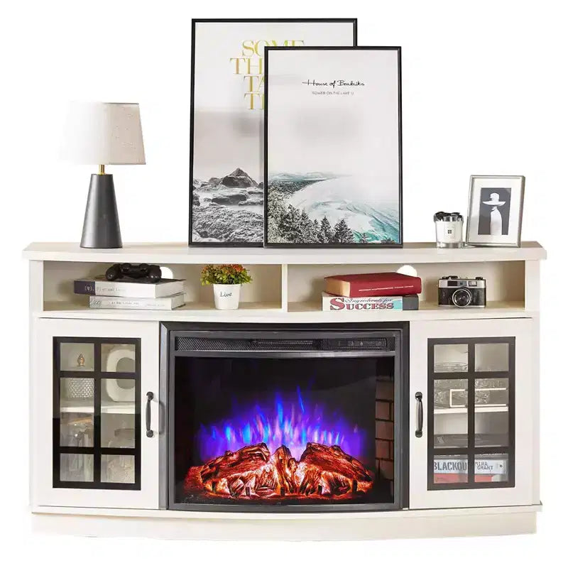 AMERLIFE Curved Fireplace TV Stand with 26'' Electric Fireplace