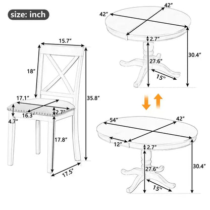 Ensemble de salle à manger rond 5 pièces Whisen avec 4 chaises