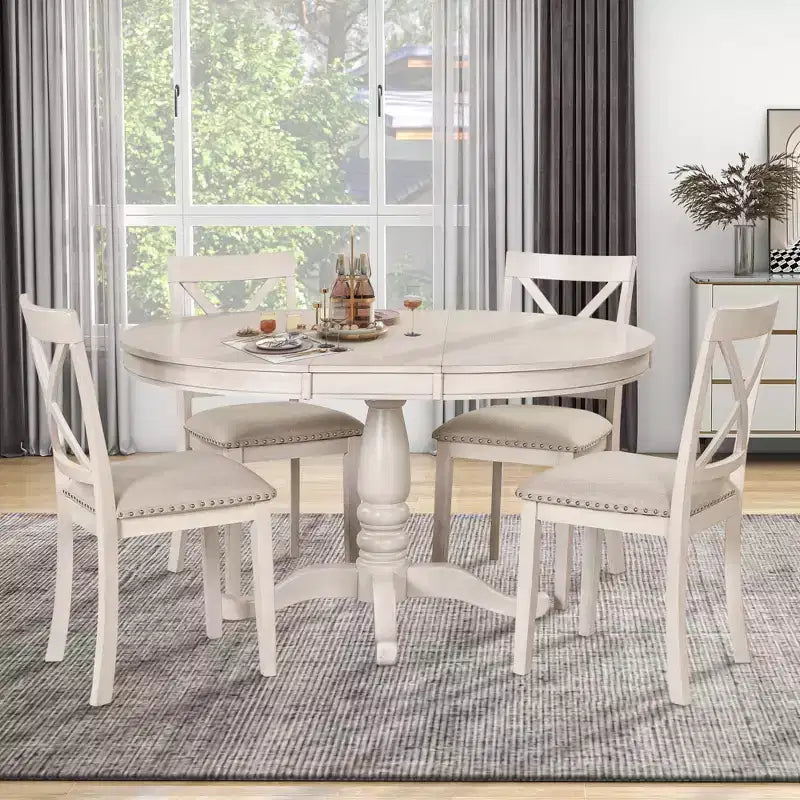 Ensemble de salle à manger rond 5 pièces Whisen avec 4 chaises