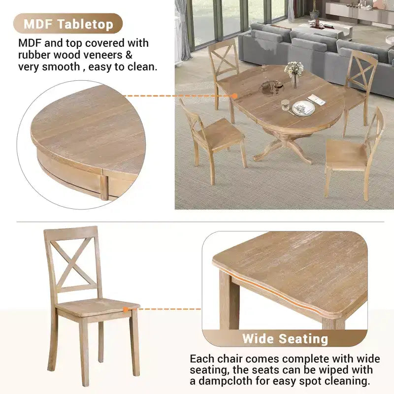 Ensemble de salle à manger rond 5 pièces Whisen avec 4 chaises