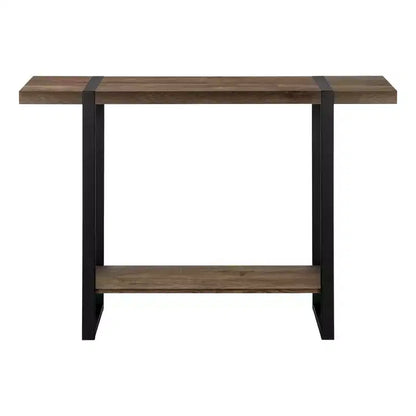 HomeRoots 47 Brown and Black Wood and Metal Distressed Sled Console Table With Shelf