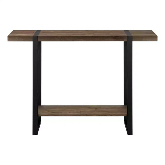 HomeRoots 47 Brown and Black Wood and Metal Distressed Sled Console Table With Shelf
