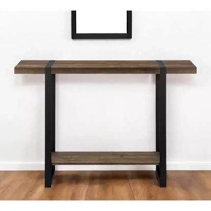 HomeRoots 47 table console traîneau en bois et métal marron et noir vieilli avec étagère