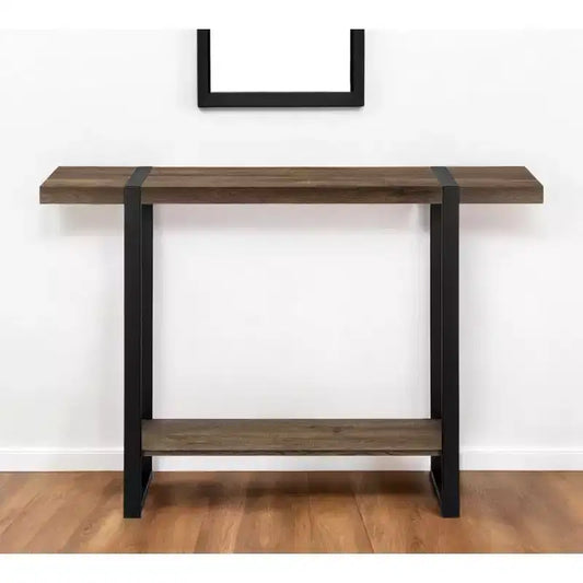 HomeRoots 47 table console traîneau en bois et métal marron et noir vieilli avec étagère