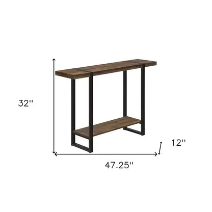 HomeRoots 47 table console traîneau en bois et métal marron et noir vieilli avec étagère