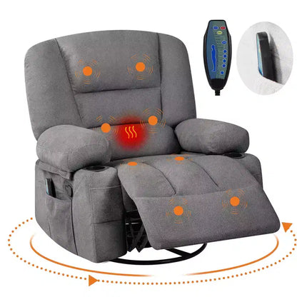 Fauteuils inclinables pivotants à 360° avec massage par vibration et chauffage, fauteuil inclinable rembourré avec accoudoir de rangement