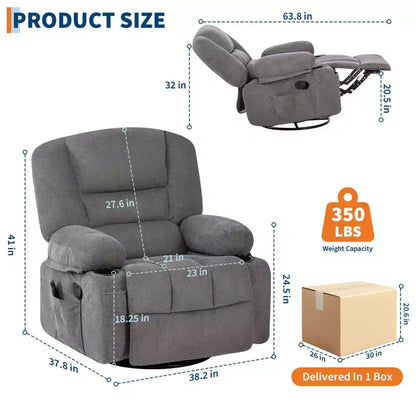 Fauteuils inclinables pivotants à 360° avec massage par vibration et chauffage, fauteuil inclinable rembourré avec accoudoir de rangement