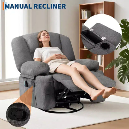 Fauteuils inclinables pivotants à 360° avec massage par vibration et chauffage, fauteuil inclinable rembourré avec accoudoir de rangement