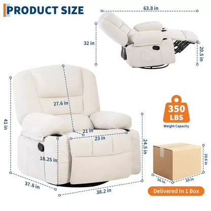 Fauteuils inclinables pivotants à 360° avec massage par vibration et chauffage, fauteuil inclinable rembourré avec accoudoir de rangement