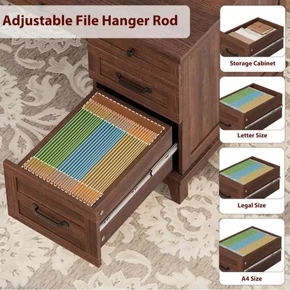 Bureau de direction de 53,5 pouces avec 4 tiroirs, bureau de télétravail de style rustique avec classeur, bureau d'ordinateur en bois pour l'étude, table de conférence