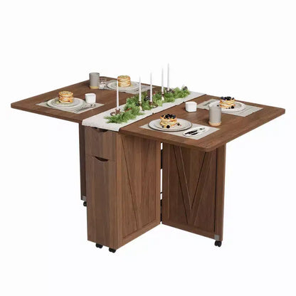 Table à manger pliante en bois avec 6 roulettes, table à abattants avec tiroir et étagère de rangement pour cuisine et salle à manger