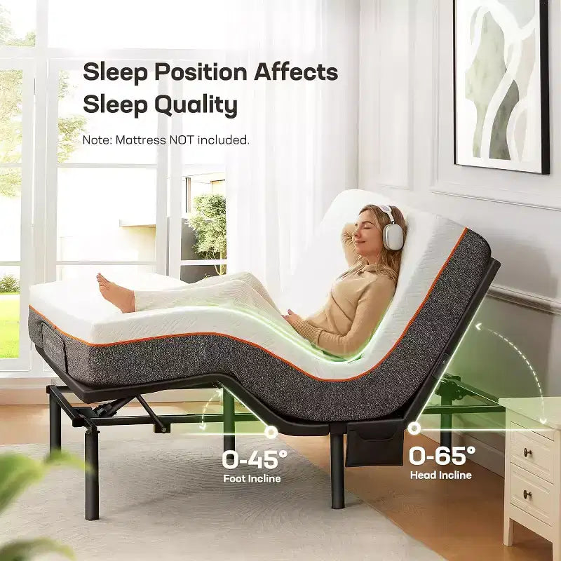 Cadre de lit réglable Marsail Twin XL, inclinable au niveau de la tête et des pieds avec veilleuse, télécommande sans fil, 4 ports USB et 4 options de hauteur