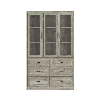 Famapy Vintage Kitchen Cabinet with Adjustable Shelves Rustic Storage Hutch with 6 Drawers Kitchen Pantry with Glass Door Antique-Style