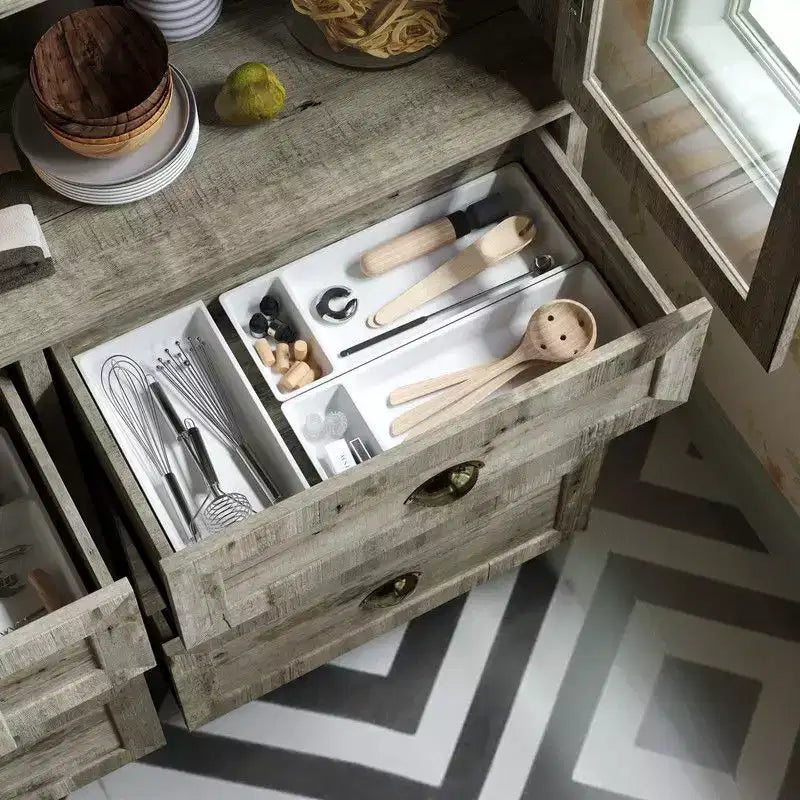 Meuble de cuisine vintage Famapy avec étagères réglables, buffet de rangement rustique avec 6 tiroirs, garde-manger de cuisine avec porte vitrée de style antique