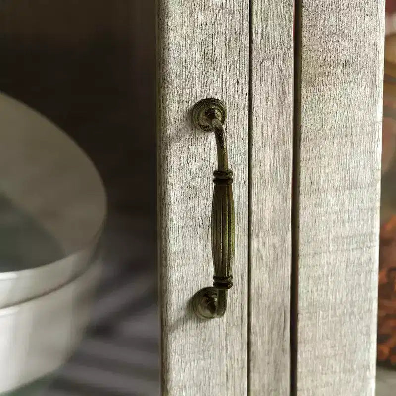 Meuble de cuisine vintage Famapy avec étagères réglables, buffet de rangement rustique avec 6 tiroirs, garde-manger de cuisine avec porte vitrée de style antique