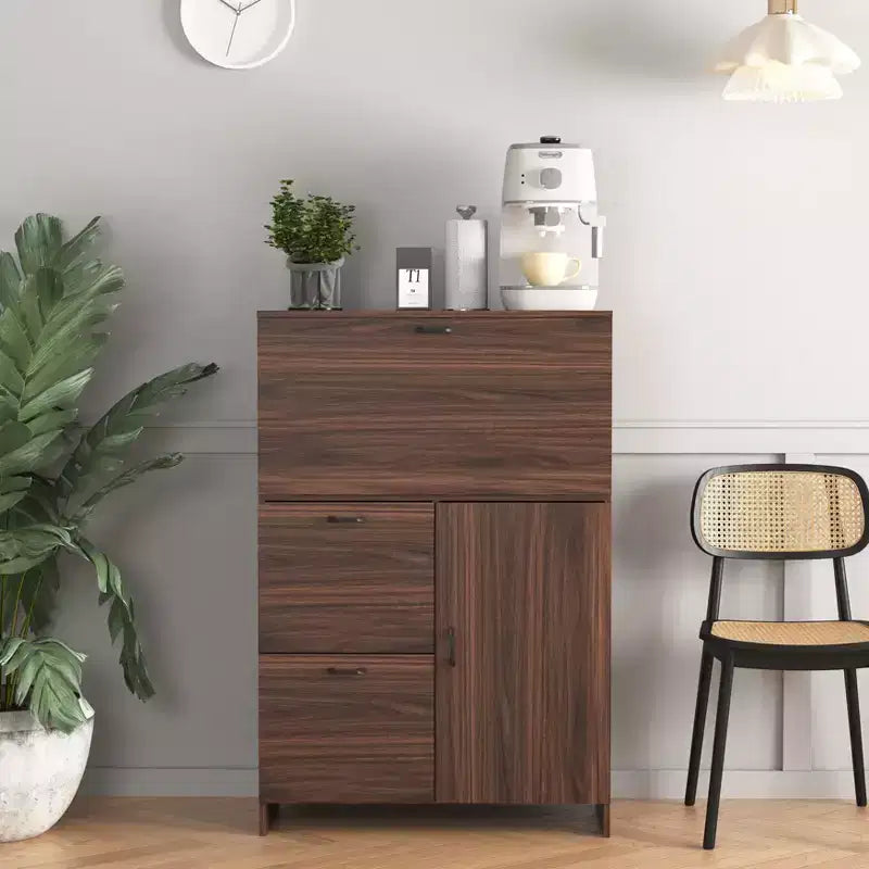 Okak Storage Cabinet with 1 Door and 2 Drawers, Fold-up Desktop, Cabinet for Home, Office, Kitchen, Dormitory, Small Spaces