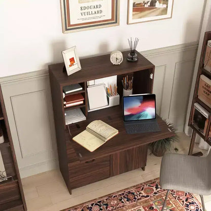 Meuble de rangement Okak avec 1 porte et 2 tiroirs, bureau pliant, armoire pour la maison, le bureau, la cuisine, le dortoir, les petits espaces