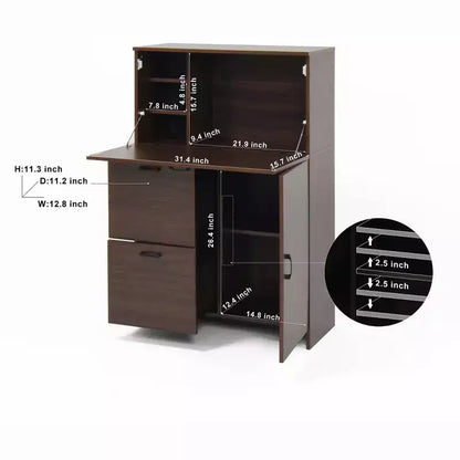 Meuble de rangement Okak avec 1 porte et 2 tiroirs, bureau pliant, armoire pour la maison, le bureau, la cuisine, le dortoir, les petits espaces