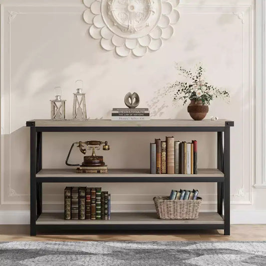 Table console industrielle longue Coolmee, table d'entrée à 3 niveaux de 47 pouces avec étagères de rangement, table d'entrée pour vestibule, couloir, salon