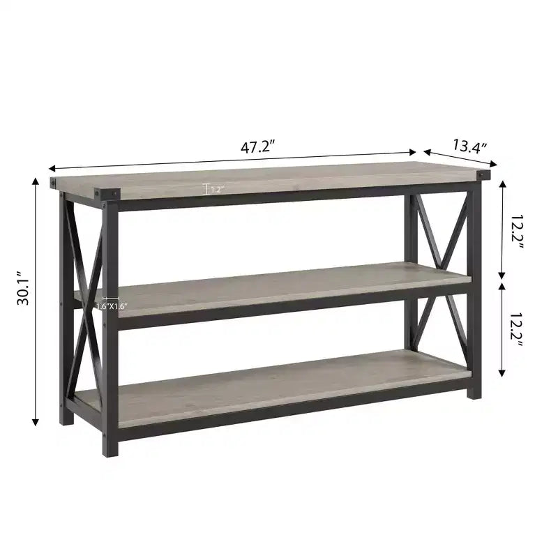 Table console industrielle longue Coolmee, table d'entrée à 3 niveaux de 47 pouces avec étagères de rangement, table d'entrée pour vestibule, couloir, salon
