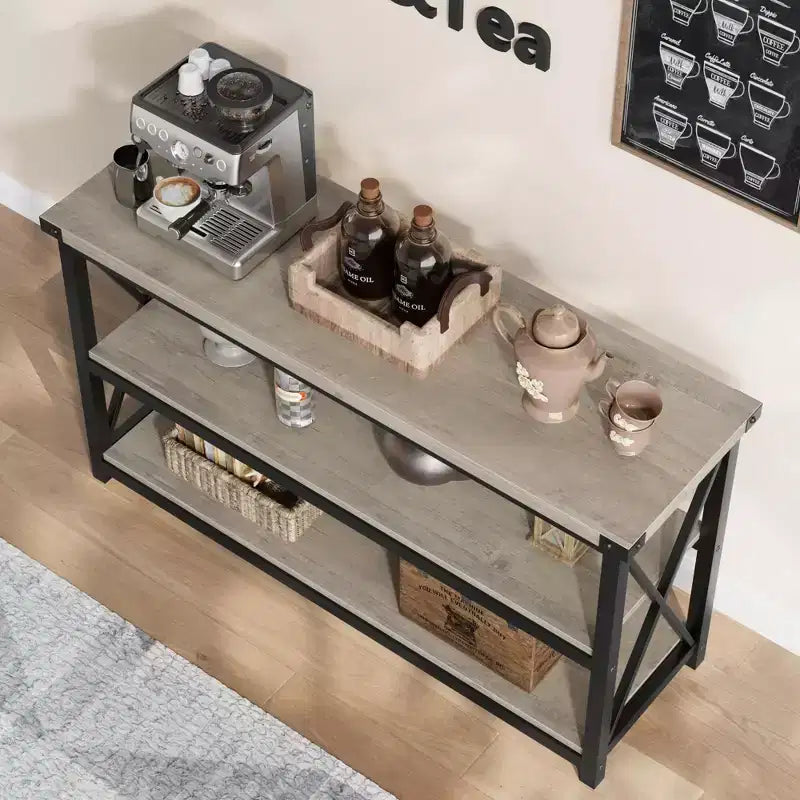 Table console industrielle longue Coolmee, table d'entrée à 3 niveaux de 47 pouces avec étagères de rangement, table d'entrée pour vestibule, couloir, salon