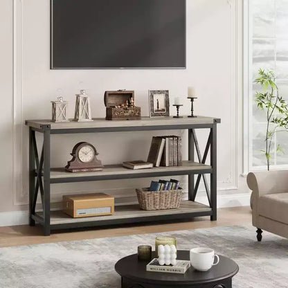 Table console industrielle longue Coolmee, table d'entrée à 3 niveaux de 47 pouces avec étagères de rangement, table d'entrée pour vestibule, couloir, salon