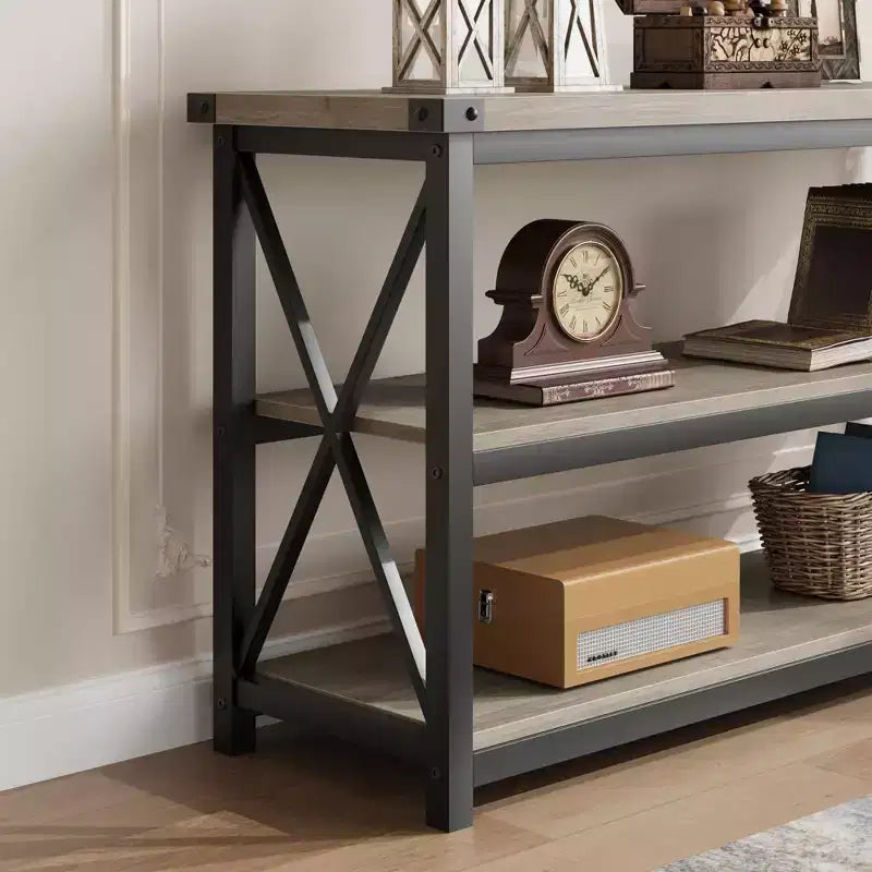 Table console industrielle longue Coolmee, table d'entrée à 3 niveaux de 47 pouces avec étagères de rangement, table d'entrée pour vestibule, couloir, salon