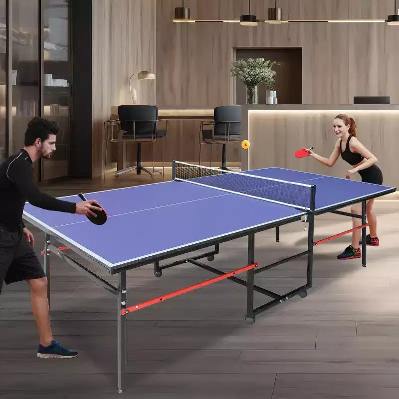 Portable Table Tennis Tables Professional Outdoor Ping Pong Table Game, Foldable Ping Pong Game Setwith Net, 2 Paddles and 3 Balls, Playback Mode
