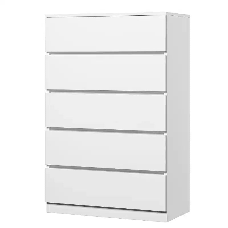 Sandinrayli 5 Drawer Dresser, White Tall Dresser for Bedroom Wooden Tall Closet Drawers, White