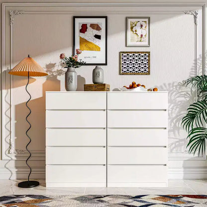 Sandinrayli Commode à 5 tiroirs, commode haute blanche pour chambre à coucher, tiroirs de placard hauts en bois, blanc