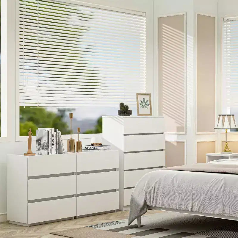 Sandinrayli Commode à 5 tiroirs, commode haute blanche pour chambre à coucher, tiroirs de placard hauts en bois, blanc
