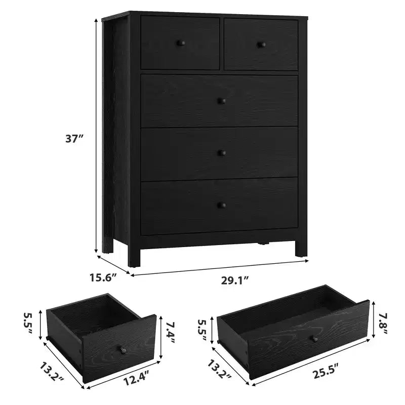 Commode haute à 5 tiroirs GustoWave, organisateur de rangement en bois moderne pour chambre à coucher, entrée, couloir, bureau à domicile